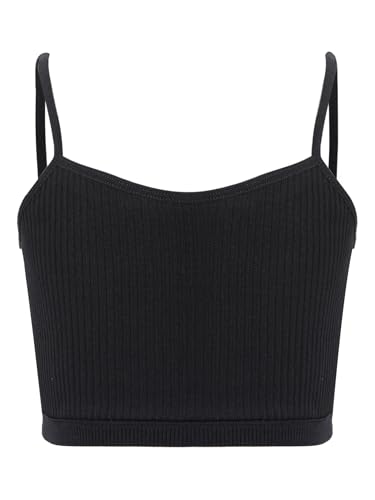 TTAO Mädchen Baumwolle Unterhemden Spaghettiträger Bauchfrei Oberteile Crop Top Tanktops Shirt Yoga Training Ballett Bralette Gymnastik Workout Schwarz 128-140