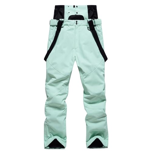 Wasserdichte Skihose für Damen – Damen-Ski-Lätzchen und -hose, winddicht, warm, atmungsaktiv, winddicht, Snowboard-Wanderhose, wasserdicht, winddicht, Ski-Latzhose, Skihose für Damen, mintgrün, 38