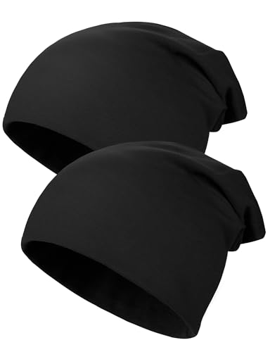 Kiiwah 2 Stück Kinder Slouch Beanie Mütze, Weiche Wintermützen für Jungen Mädchen, Warme Kindermützen Doppellagige Baby Strickmütze für Kinder Frühling, Herbst, Winter-2 Schwarz