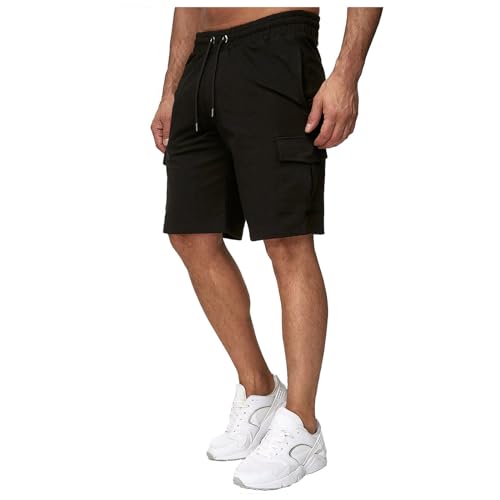 Herren Baumwolle Cargo Hose Grün Herren Sporthosen Für Herren Kurz Herren Chino Einfarbige Sommer-Shorts für Herren, Overalls mit Taschen, Sport-Schritthose Cargohose Herren Dicke (Black, XL)