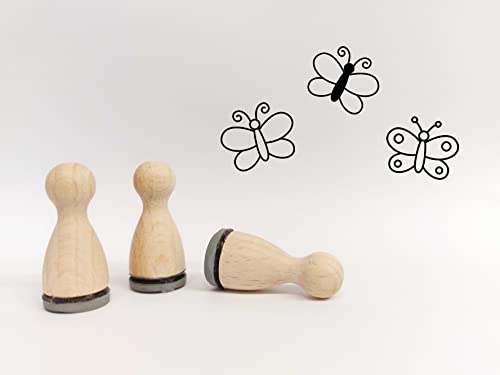 Ministempelset Schmetterlinge | 3 Stempel mit 12mm Durchmesser | Holzstempel Frühling/Ostern