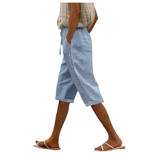 Caprihose Damen Sommer Cecil, Sommerhosen Damen Leicht, Kurze Hose Extradünn Atmungsaktive Yogahose Elastisch Knielang Lounge Hose Bequeme Lose Chino Hosen Solid Activewear