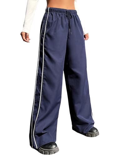 EXARUS Cargohose für Mädchen, Fallschirm, Baggy, Hip-Hop, Kordelzug mit Taschen, elastisch, für Kinder von 8–14 Jahren, A-blau, 128