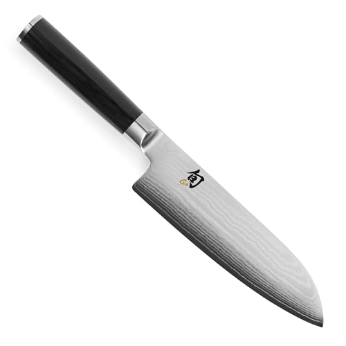 KAI Shun Classic Santoku 18 cm Klingenlänge - Damastmesser 32 Lagen VG MAX Kern - 61 (±1) HRC - Pakkaholzgriff - Made in Japan - japanisches Kochmesser Küchenmesser geschmiedet