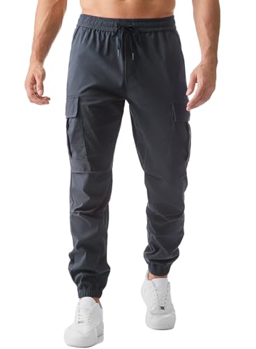 JMIERR Cargohose Herren Lang Jogger Sporthose Elastischer Taille mit Kordelzug Sweatpants Herren mit Taschen,Dunkelgrau XL