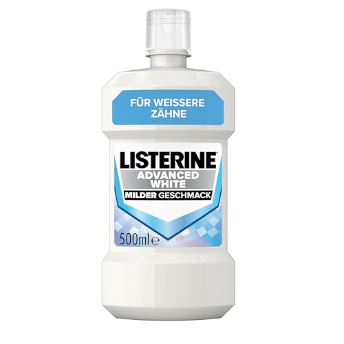 LISTERINE Advanced White mild (500 ml), antibakterielle Mundspülung zur Entfernung hartnäckiger Zahnverfärbungen, Mundwasser mit schonender Whitening-Technologie, für weißere Zähne in nur 1 Woche