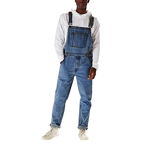 FANSU Herren Jeans Latzhose Overall, Arbeitshosen Lange Jeanshose Retro Denim Arbeitslatzhose Jumpsuit Destroyed Ripped Multifunktion Hose Arbeitskleidung (L,Hellblau)