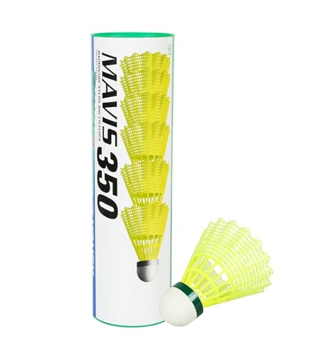 Yonex Mavis 300 Nylon-Federbälle, mittel / schnell, Weiß / Gelb, Röhre mit 6 Bällen, unisex, Green Cap (Yellow)