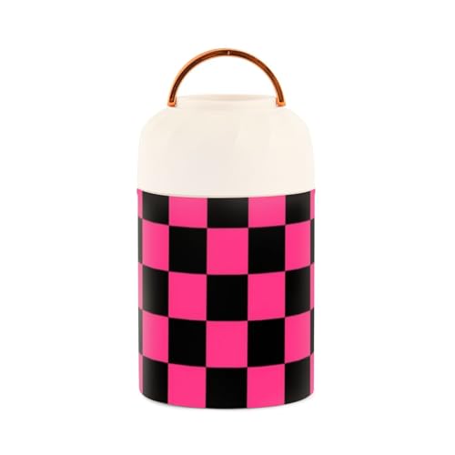 Amerikanische karierte Lunchbox aus Edelstahl, vakuumisoliert, für heiße Speisen mit Löffel, für Jungen, Übernachtungshafer, Violett und Schwarz