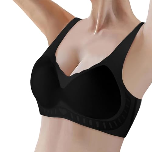 2025 Bequemer, großer, dünner, schlaffer Seitenbrust-BH für Damen, schöner Rücken, glänzend, ohne Stahlring Sexy Unterwäsche Damen (Black, XXXL)