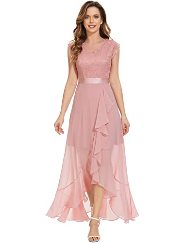 Dressystar Damen Elegant Abendkleider Hochzeit Brautjungfer Vokuhila Kleider Maxilang Prom Dress Partykleid Blush M