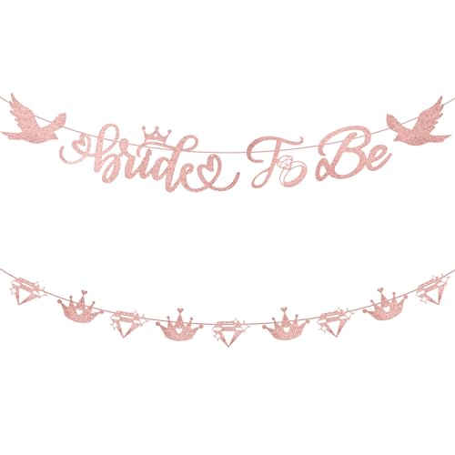 2stk Bride to Be Banner, Hochzeitslocation Deko Glitzer Brautschild Brautparty Dekorationen für Junggesellinnenabschied Brautparty Hochzeit Verlobungsfeier Dekorationen (Roségold)