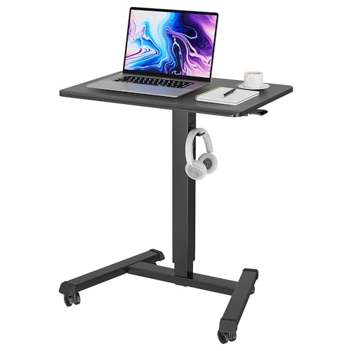 BONTEC 65×45cm Stehpult Höhenverstellbarer Schreibtisch/Mobiler Stehtisch mit 4 Rollen, Steh-Sitz Schreibtisch mit Rädern, Überbett-Tisch für Wohnzimmer, Max 15KG,Schwarz