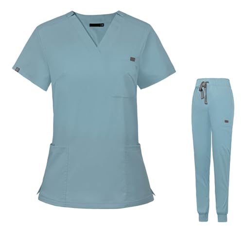 Duanminxi Warehouse Deals Angebote Medizinische Arbeitskleidung Damen Herren, Krankenschwester Arbeitskleidung Set Waschbar, Medizinische Uniform mit Oberteil und Hose für Beauty Salon