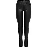 ONLY Damen PU Kunstleder Hose | High Waist Stretch Pants Beschichtet | Coated Biker Denim Jeans ONLROYAL, Farben:Schwarz, Größe:S / 32L, Z-Länge:L32