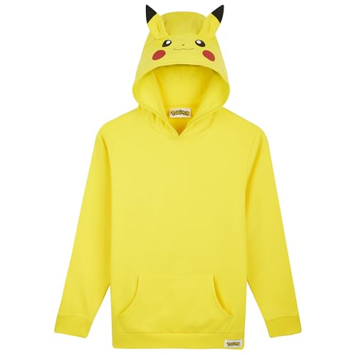 Pokemon Kapuzenpullover für Jungen und Teenager, Hoodie Jungen mit 3D Pikachu Ohren & Fronttasche - Anime Geschenke für Kinder (7-8 Jahre, 3D Gelb)