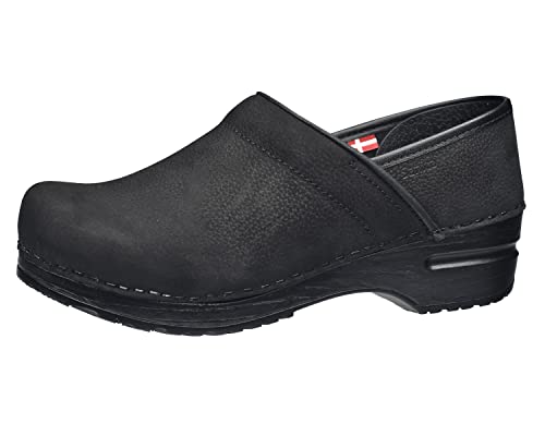 Sanita | Professional geschlossener Clog, geöltes Leder | Original handgemacht für Damen | Anatomisch geformtes Fußbett mit weichem Schaum | Schwarz | 36 EU