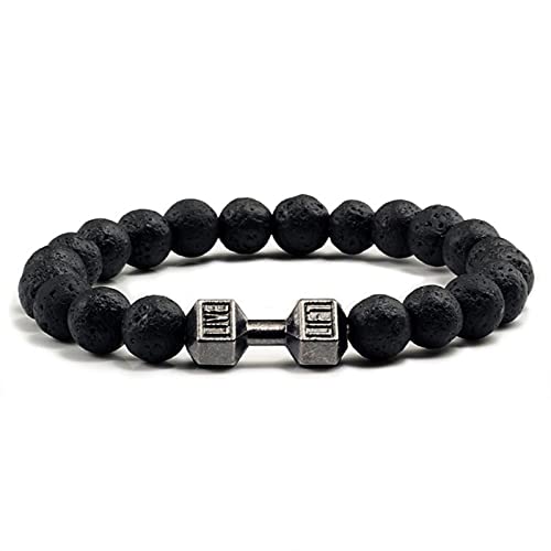 Damen Herren Perlen Armband Hantel Herrenmode Yoga Schmuck Original Armreifen-Lavastein-schwarz