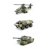 Cndiyald Armee Tanks 3PCS Diecast Fahrzeuge Legierung Legierung Army Fahrzeugmodelle Autospielzeug mit Panzerangriff Hubschrauber Spielset für Kinder Kleinkinder