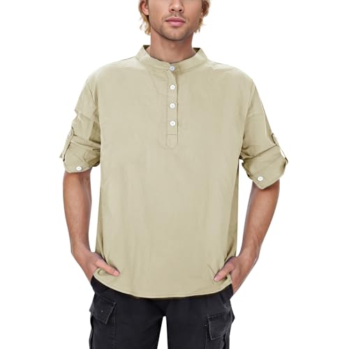 SRZYMJ Poloshirt Herren Langarm Baumwolle Langarmshirt Sweatshirt V-Ausschnitt Casual T-Shirts Khaki Fahrradshirts Herren Langarm XXL Unterhemd Weihnachts Pyjama Hose Pullover Hemd Freizeithemden
