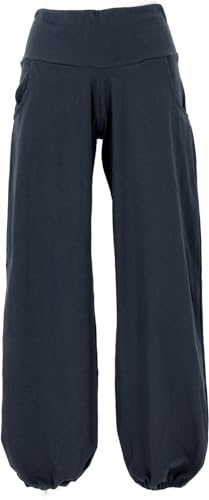 GURU SHOP Goa Psytrance Hose, Sommerhose, Yogahose, Pluderhose - Schwarz, Damen, Baumwolle, Size:L