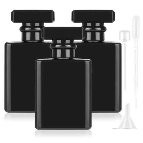 3 Stück Schwarzer Parfum Flakon Leer, 50ml Glas Parfümflaschen zum Befüllen, Quadratische Parfümzerstäuber, Portable Parfum Zerstäuber mit Parfümspender für Reisen, Arbeit, Termine