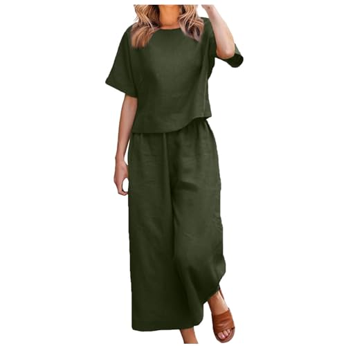 Briskorry 2-Teiliges Damen-Outfits, Tshirt Weit Hose, Hosenanzug Lässige Lockere Loungewear Rundhalsausschnitt Kurzen Ärmeln Tracksuit Atmungsaktive Bequemer Streatwear Elegantes Einfarbige Yoga