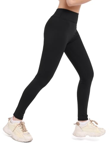 Aiseyi Sportleggins Kinder Mädchen Komfortable Sporthose Sport Leggings Lang Yoga Leggings für Jogging Training Sportunterricht Schwarz 160