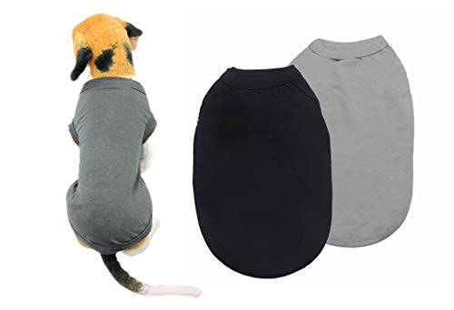 YAODHAOD Cotton Hundekleidung Einfarbige Hunde T-Shirts Kleidung, Sonnenschutz Hund Baumwollhemden Weich und atmungsaktiv, Hundehemden Bekleidung Fit für kleine mittlere Hundekatze(Schwarz / Grau, L