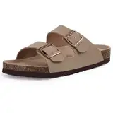 Comwarm Damen Kork Fußbett Pantoletten Sandale, Bequeme Sommer Strand Slide mit Verstellbarer Schnalle Hausschuhe