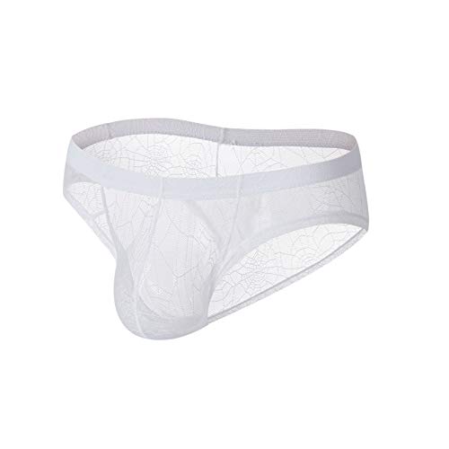 Slips Herren Netz Unterwäsche Mesh Unterhosen Männer Tanga Durchsichtige Slips Transparente Sexy Reizunterwäsche Bequeme Weiche Tangaslip Party Clubwear Weiß L