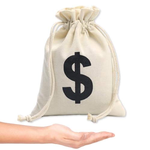 Geldsack Kostüm mit USD Logo, Geldsäcke für Geld, Münzbeutel, Dieb Kostüm Zubehör, Bankräuber Accessoires, ideal für Fasching, Halloween, Cosplay, Stoffsack, Kostümzubehör
