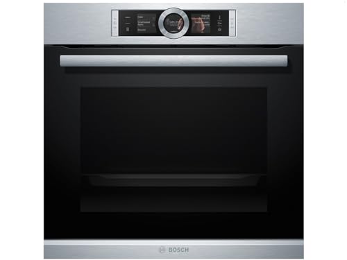 Bosch HSG636BS1 Serie 8 Einbau-Dampfbackofen, 60 x 60 cm, 1 L Wassertank, Made in Germany, EcoClean Direct Reinigungshilfe, Bosch Assist Backeinstellung auf Knopfdruck, 4D Heißluft Backen auf 4 Ebenen