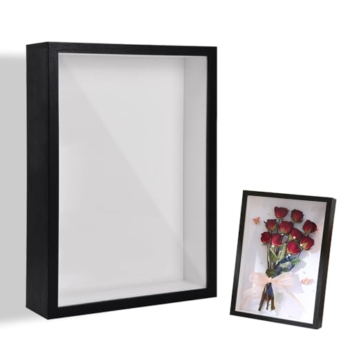 3D Bilderrahmen zum Befüllen 20,3 x 25,4 cm Bilderrahmen Tief 3D Objektrahmen Hölzern bis 3cm, Tiefer Bilderrahmen zum Befüllen für Objekte, Blumen, Hochzeitsgeschenk oder Erinnerungsstücke (Schwarz)