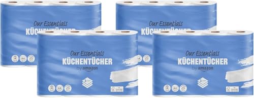 by Amazon Küchenrolle, 3-lagig, 16 Rollen (4 Rollen, 4-er Pack), 64 Blätter pro Rolle, FSC-Zertifiziert