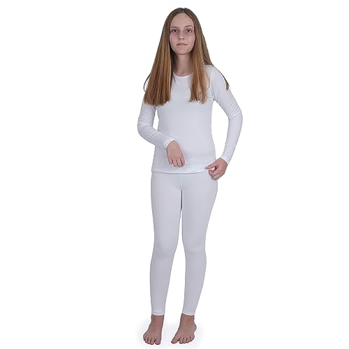 INNERSY Thermounterwäsche Kinder Weiß Thermoleggings Mädchen Warm Oberteil Skiunterwäsche Set (146-158, Weiß)