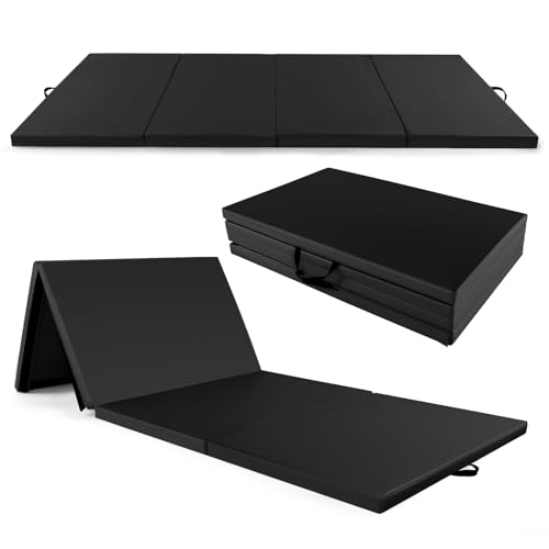 COSTWAY 300 x 120 x 5 cm Weichbodenmatte, Gymnastikmatte klappbar, Turnmatte aus PU mit Kletterverschluss & Tragegriffen, Fitnessmatte Yogamatte Zuhause für Gymnastik, Yoga (Schwarz)