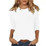 T-Shirts für Damen Tshirt Damen Langarm Longsleeve Damen Baumwolle Damenshirt 3/4Arm Baumwolle Langarmshirts für Damen Bluse Beige Damen 3/4 Sleeve Top Tshirt Damen Langarm Weiß S