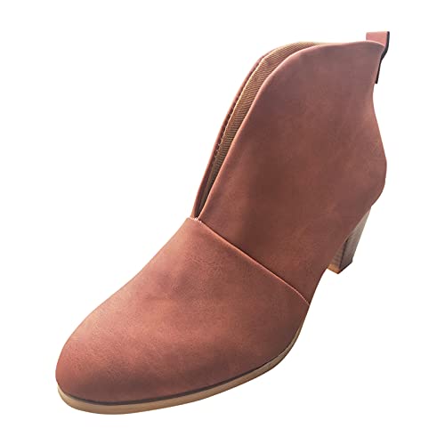 WILLBEST Fahsion kurze Absatz Booties Stiefel Frauen stapelbare Lederstiefel Ankle-Stiefel für Frauen Kinder Mädchen Größe 34 (e-Brown, 42)