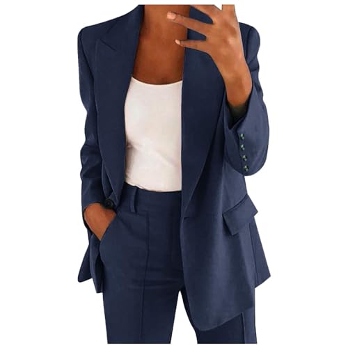 Generisch Sommer Outfits Damen,Elegant Blazer Anzug Set Einfarbig Streetwear Zweiteilig Hosenanzug Business Modern Anzughose Revers Sportlich Büro Outfit Slim Fit Anzugjacke Sommer Freizeitanzug