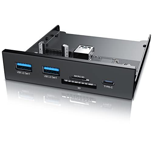 CSL USB 3.2 Gen.1 Front Panel aus Metall, interner Cardreader, Interne Speicherkartenleser, bis zu 5 Gbit/s, 5 Schnittstellen, 2 x USB 3.0 Typ A + 1 x USB C + MicroSD + SD Slot, Multifunktionspanel