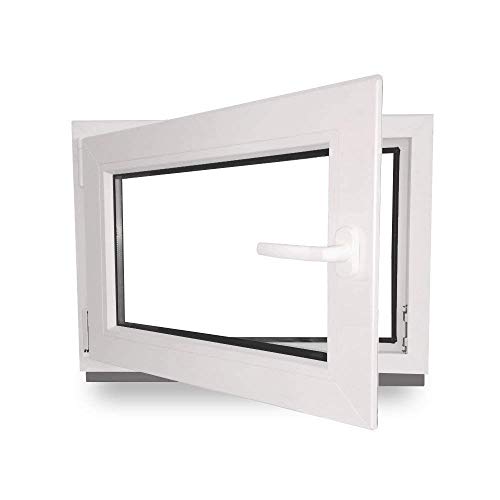 Kellerfenster - Kunststoff - Fenster - weiß - BxH: 85 x 40 cm - 850 x 400 mm - DIN Links - 3 fach Verglasung - 60 mm Profil