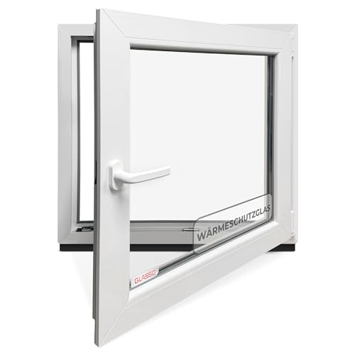 GLASSO Fenster nach Maß – Kunststofffenster, Optionen wählbar | Alle Größen | 2-/3-fach Energiespar-Isolierglas | 5-/6-Kammer Profil | Ideal für Haus, Badezimmer, Keller, Garage, Gartenhaus
