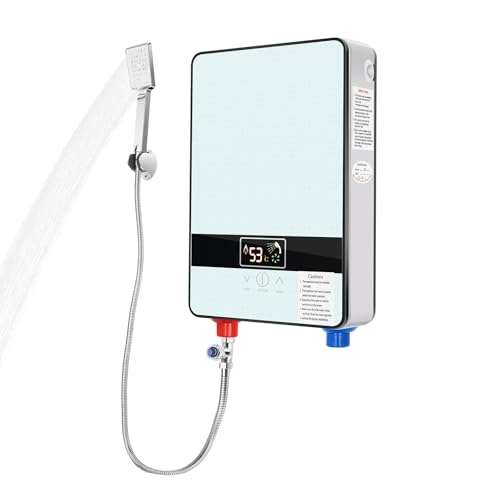Elektronischer Durchlauferhitzer, 6500W Mini Instant Warmwasserbereiter mit Mit LED-Display & Duschset, für Badezimmer Küche