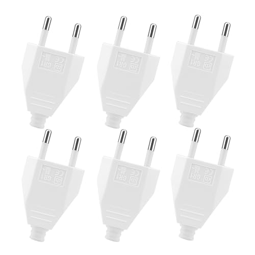 Powice Eurostecker, 6 Stück Schuko Stecker, Stecker 230 V, Eurostecker Flach, Flachstecker, Schuko Stecker Flach (250 V, 2,5 A), Stromstecker für Europa (Weiß)