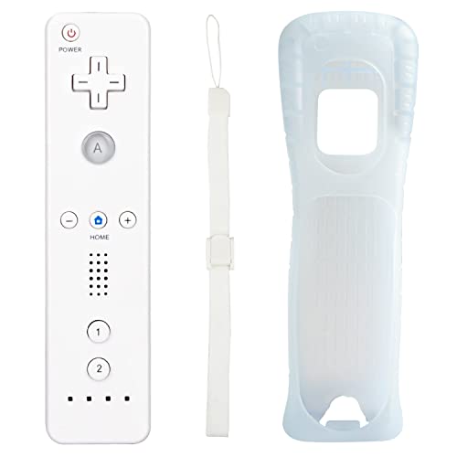 Aukuoy Fernbedienung für Wii und Wii U, drahtloser Bewegungssensor-Gpad-Controller für Nintend Wii-Konsole, mit Silikonhülle und Handschlaufe (weiß)