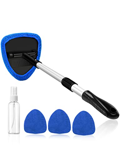 AstroAI Auto Scheibenreiniger mit 4 Mikrofaserpad, Reinigungswerkzeug für die Windschutzscheibe mit ausziehbarem Griff, Auto Fensterwischer Kit, Blau