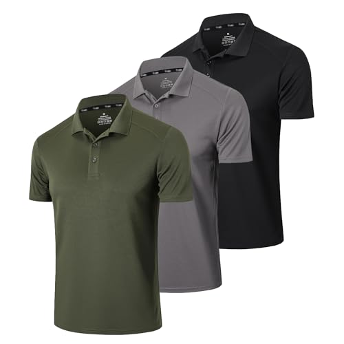 Gaiatiger 3er Pack Poloshirt Herren Kurzarm Schlank Leicht T-Shirt mit lässigem Kragen Atmungsaktiv Hygroskopisch Poloshirts für Herren Golf Polo Shirts männer(0427) Black Grey Green-XL