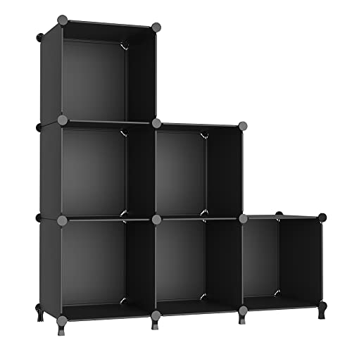 AWTATOS Cube Storage Organizer Closet Shelf Storage Organization Modular 6 Cube DIY Kunststoff quadratisches Bücherregal Bücherregal Kleiderregal Rack für Zuhause, Schlafzimmer, Büro, schwarz