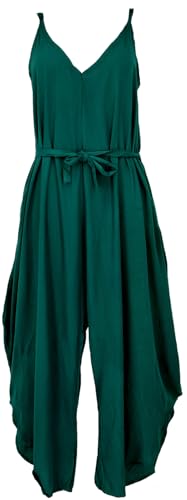 GURU SHOP Einfarbiger Jumpsuit, Sommer Overall, Hosenkleid - Dunkelgrün, Damen, Synthetisch